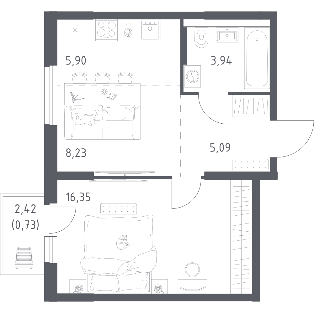 1-комнатная 40 м2 в ЖК Урбан Тау корпус null этаж 13