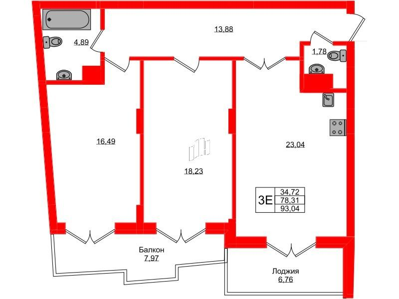 2-комнатная 95 м2 в ЖК Русь корпус null этаж 5
