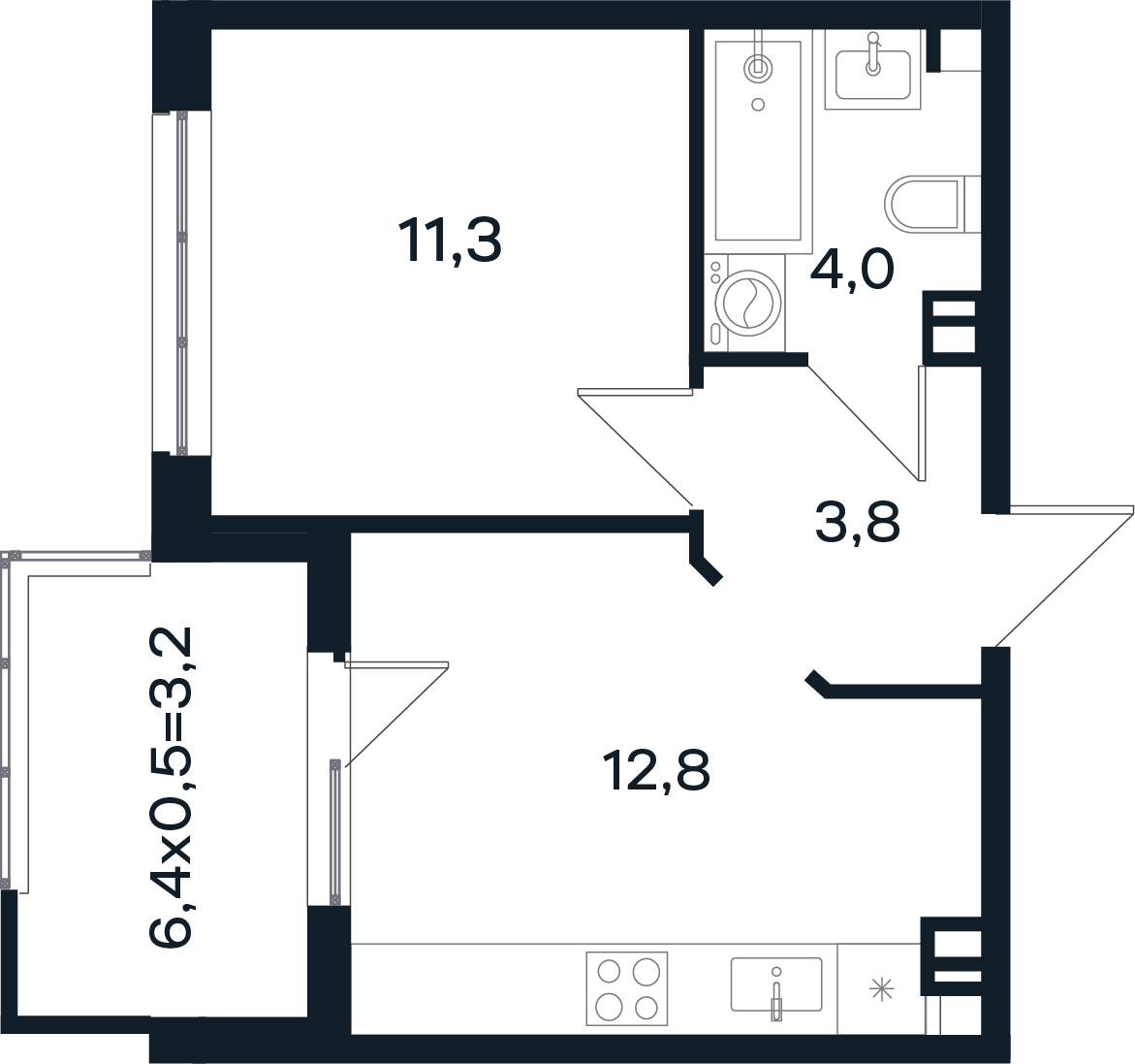 1-комнатная 35 м2 в ЖК Микрорайон Новая Елизаветка корпус null этаж 4