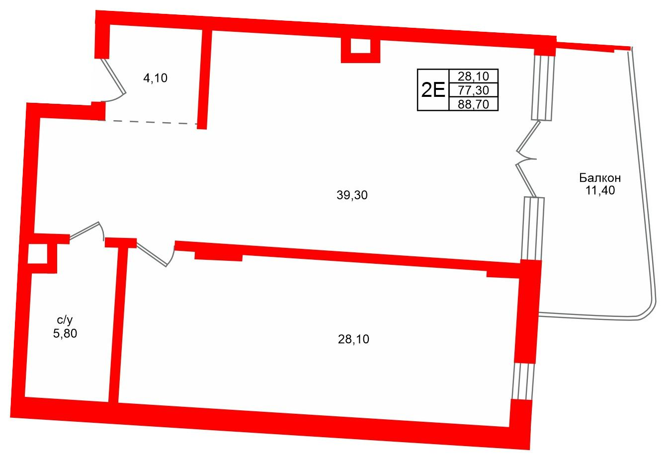 1-комнатная 88 м2 в ЖК Русь-2 корпус null этаж 3