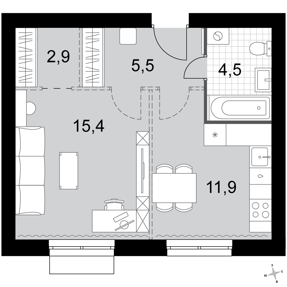 1-комнатная 40 м2 в ЖК Дубровицы Клаб корпус null этаж 2