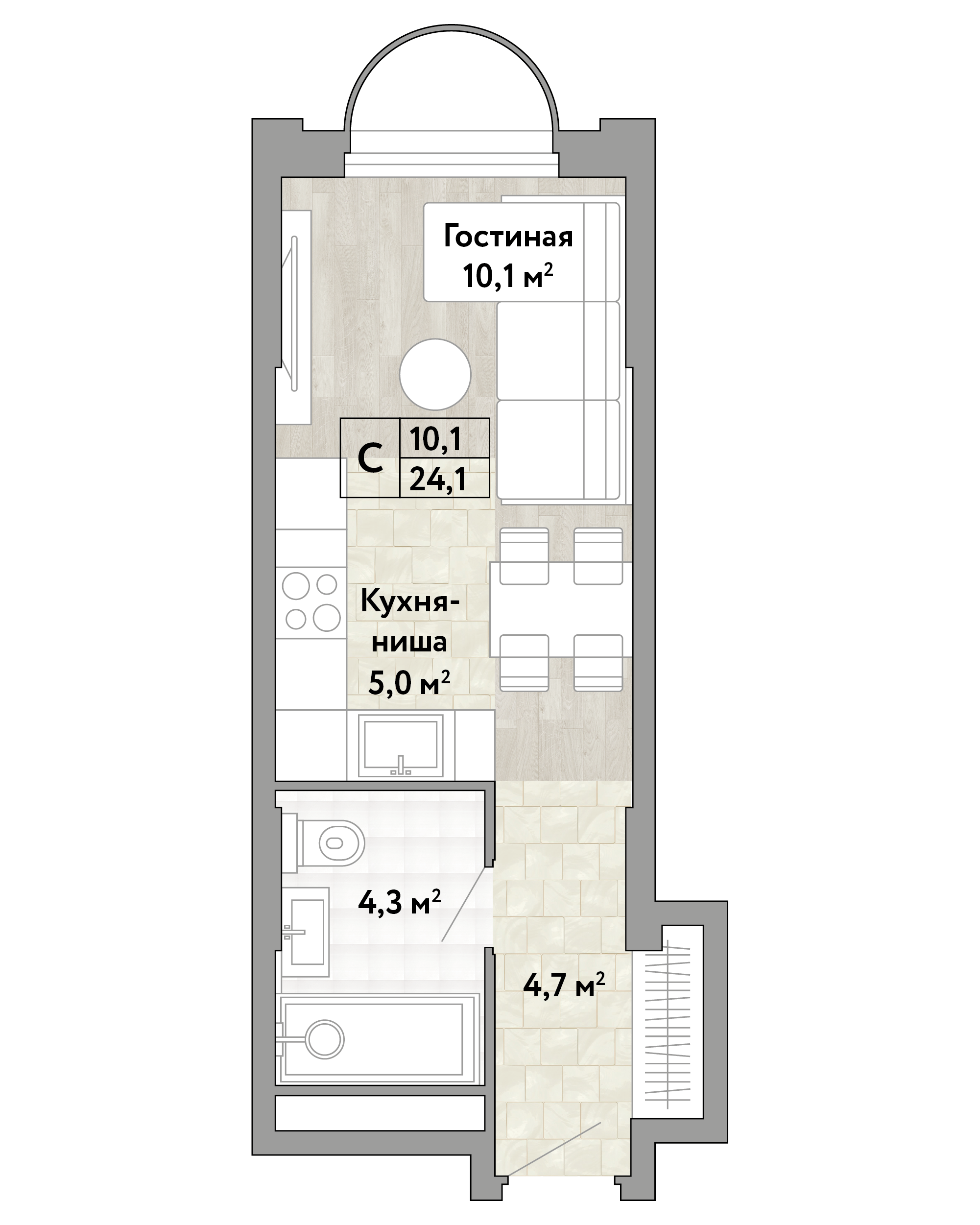 Студия 24 м2 в ЖК Новые Смыслы корпус null этаж 13