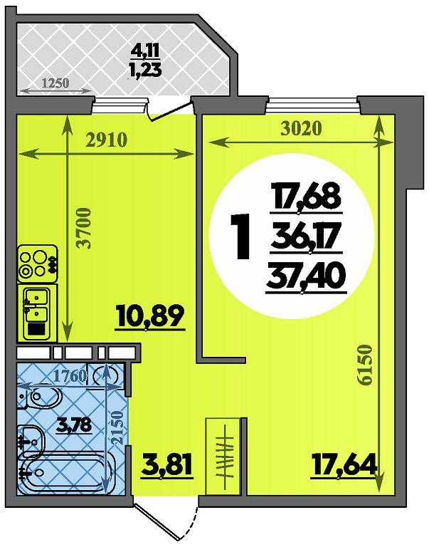 1-комнатная 37 м2 в ЖК Восточный корпус null этаж 2