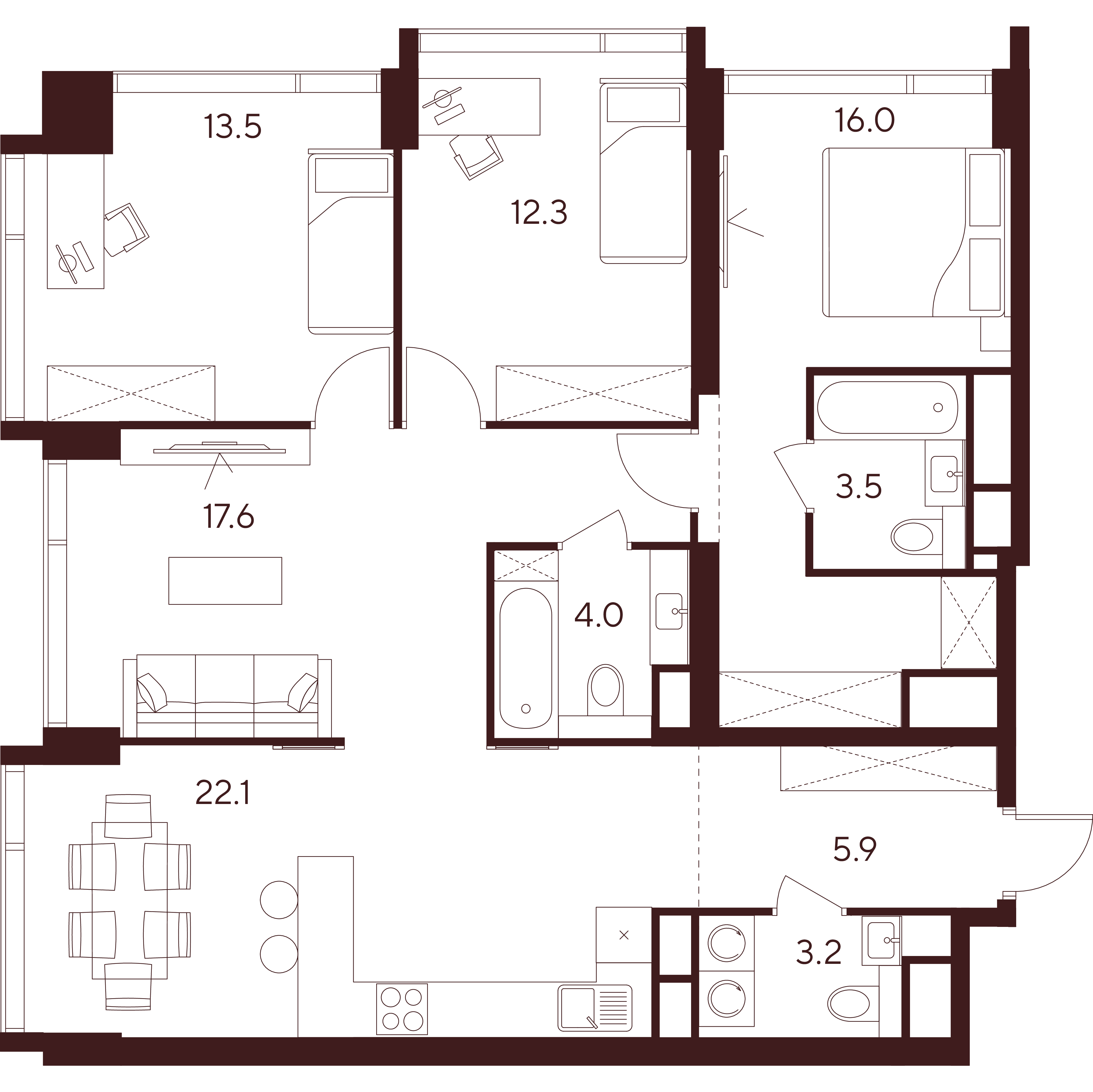 Студия 98 м2 в ЖК Indy Towers корпус null этаж 36