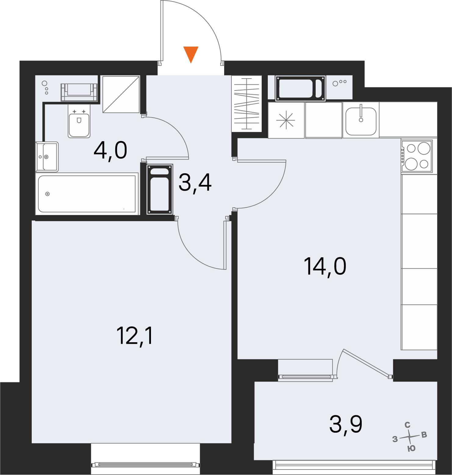 1-комнатная 35 м2 в ЖК М36 корпус null этаж 4
