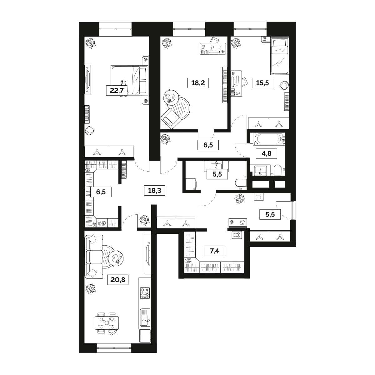 3-комнатная 131 м2 в ЖК Лайм корпус null этаж 15