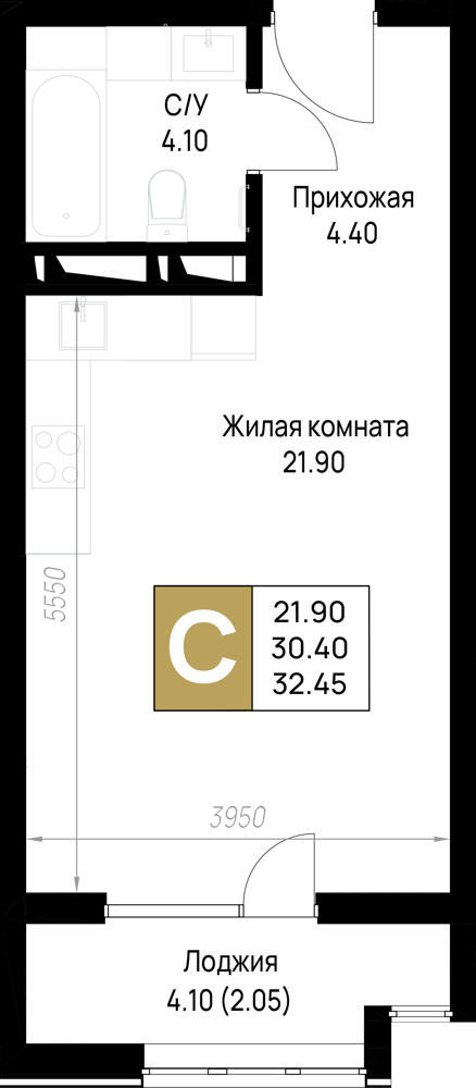 Студия 32 м2 в ЖК На Высоком берегу корпус null этаж 11
