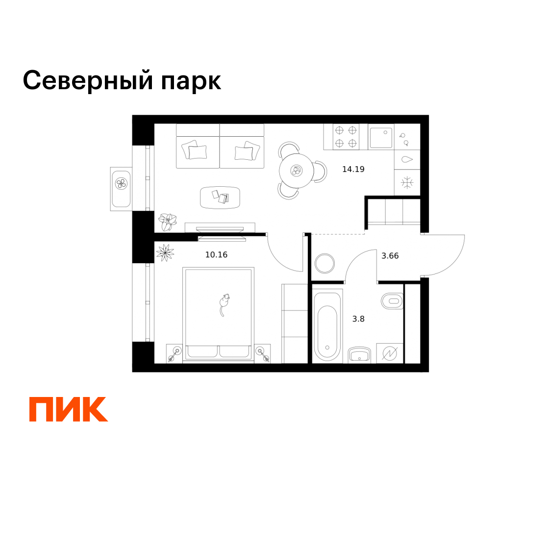 1-комнатная 31 м2 в ЖК Северный парк корпус null этаж 3