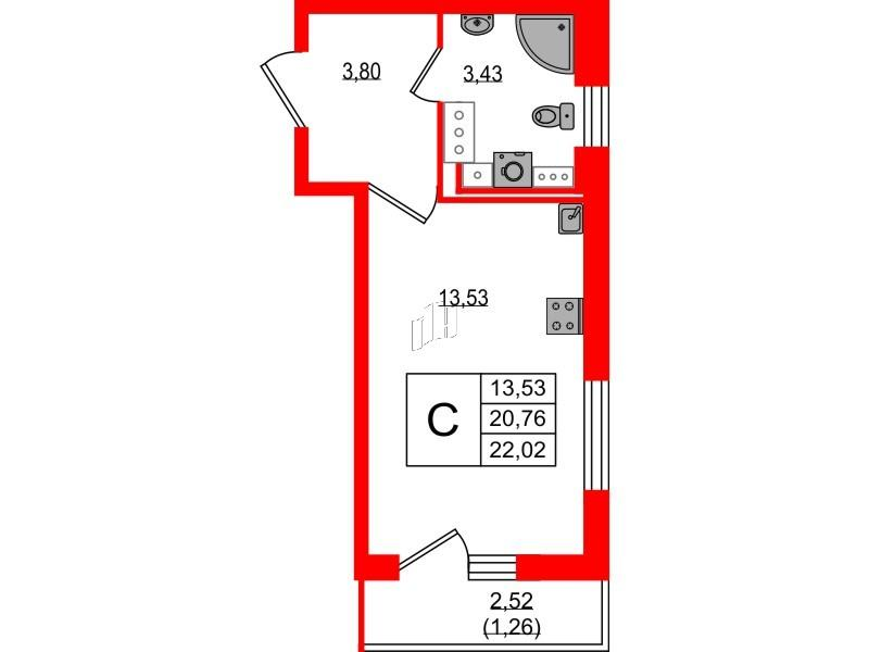 Студия 22 м2 в ЖК Master Place корпус null этаж 12
