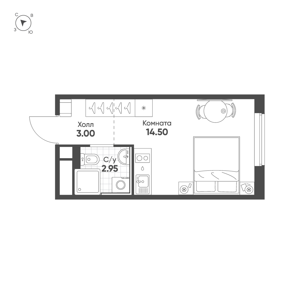 Студия 20 м2 в ЖК AVENUE-APART ПУЛКОВО корпус null этаж 16