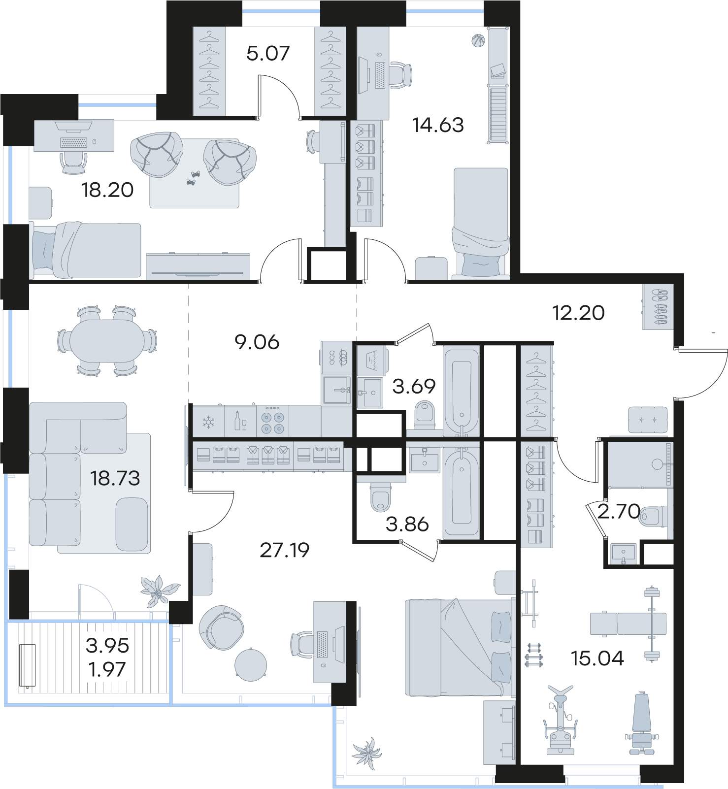 4-комнатная 132 м2 в ЖК Статус на Черниговской корпус null этаж 26