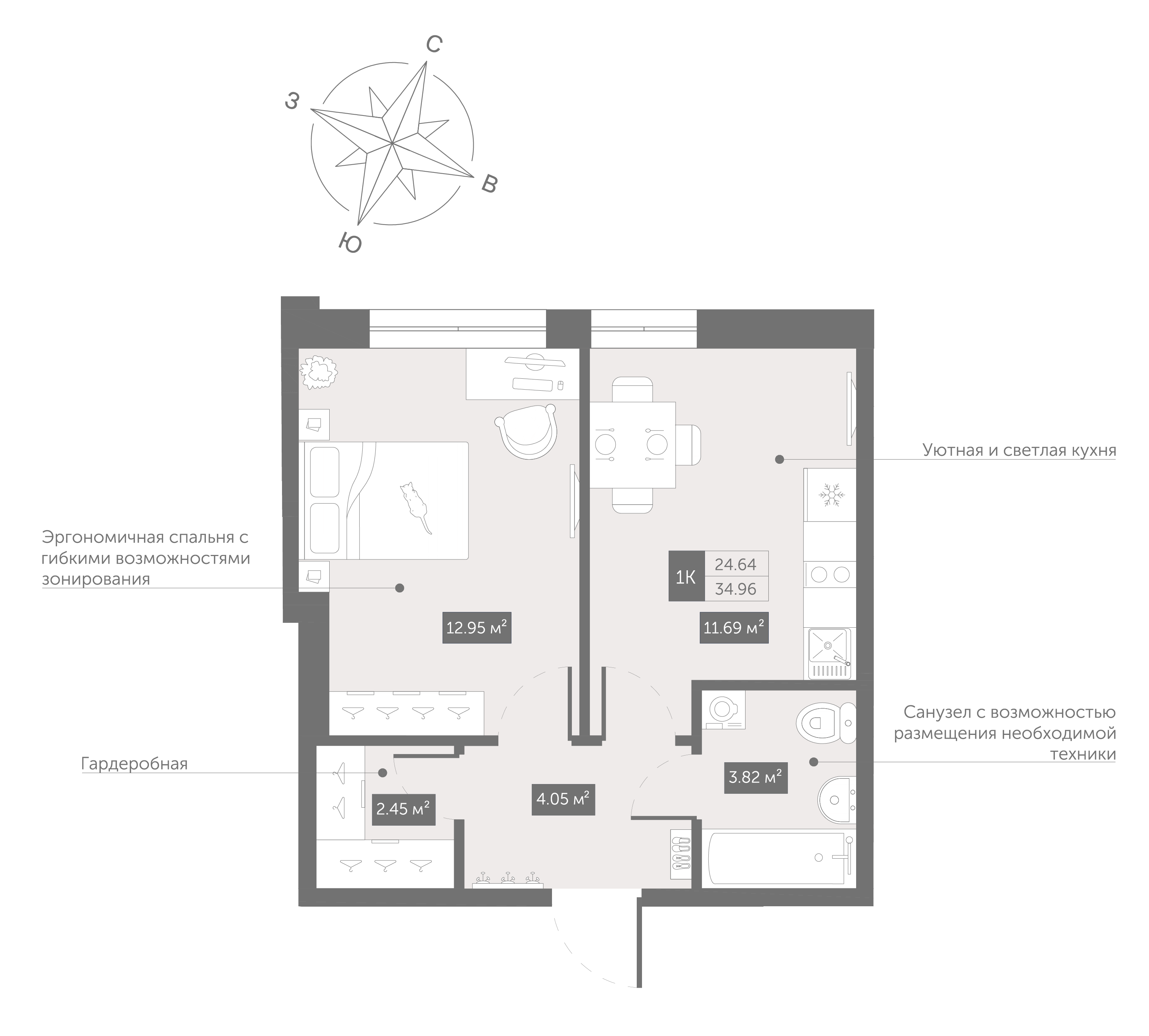 1-комнатная 36 м2 в ЖК Зум Чёрная Речка корпус null этаж 10