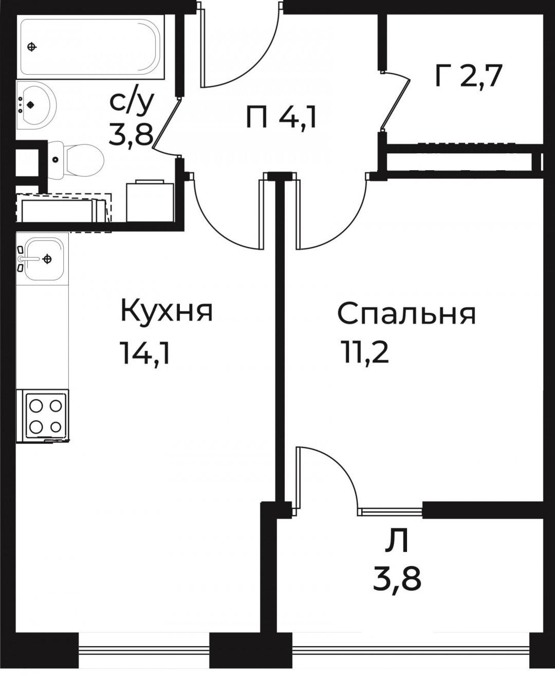 1-комнатная 39.7 м2 в ЖК undefined корпус null этаж 10