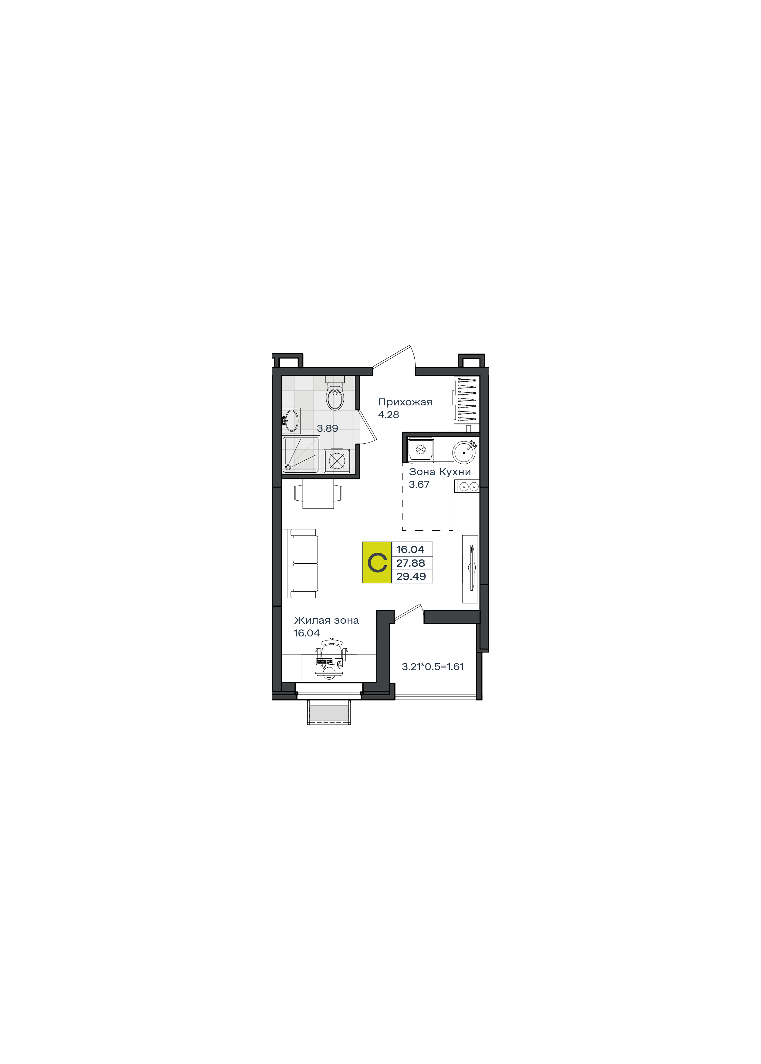 Студия 29 м2 в ЖК МОНО Квартал корпус null этаж 2