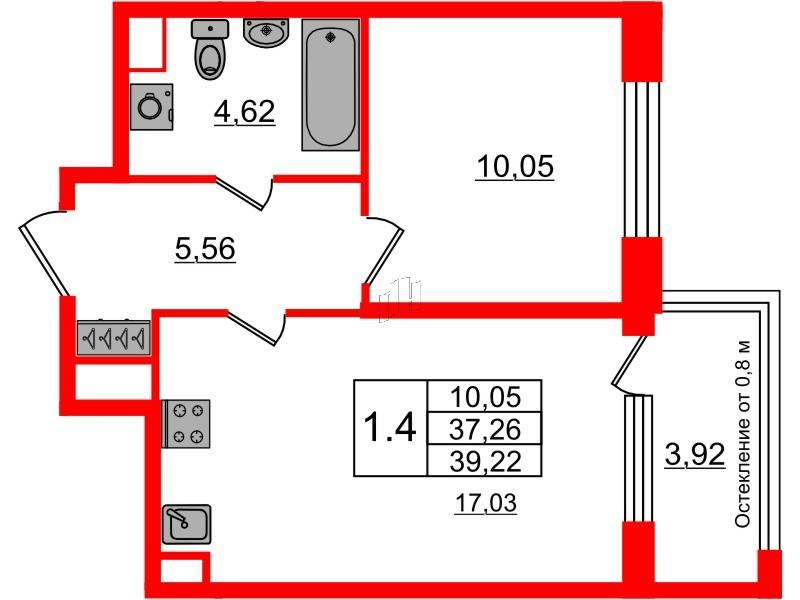 1-комнатная 36 м2 в ЖК Astra Marine корпус null этаж 1