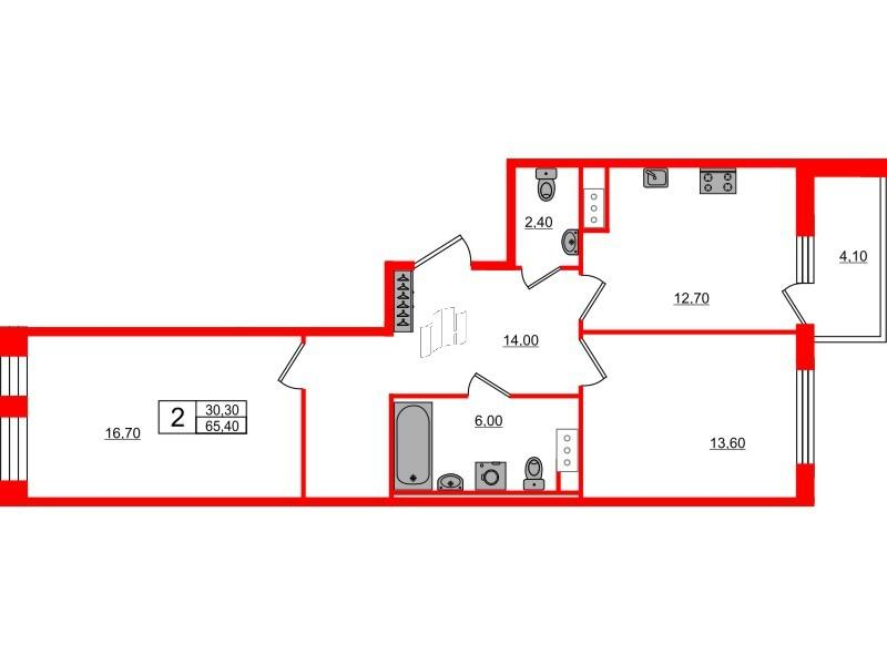 2-комнатная 65 м2 в ЖК Svetlana Park корпус null этаж 9