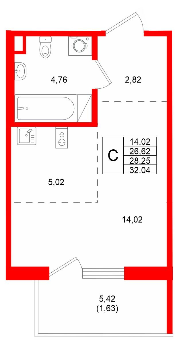 Студия 28 м2 в ЖК IQ Гатчина корпус null этаж 9