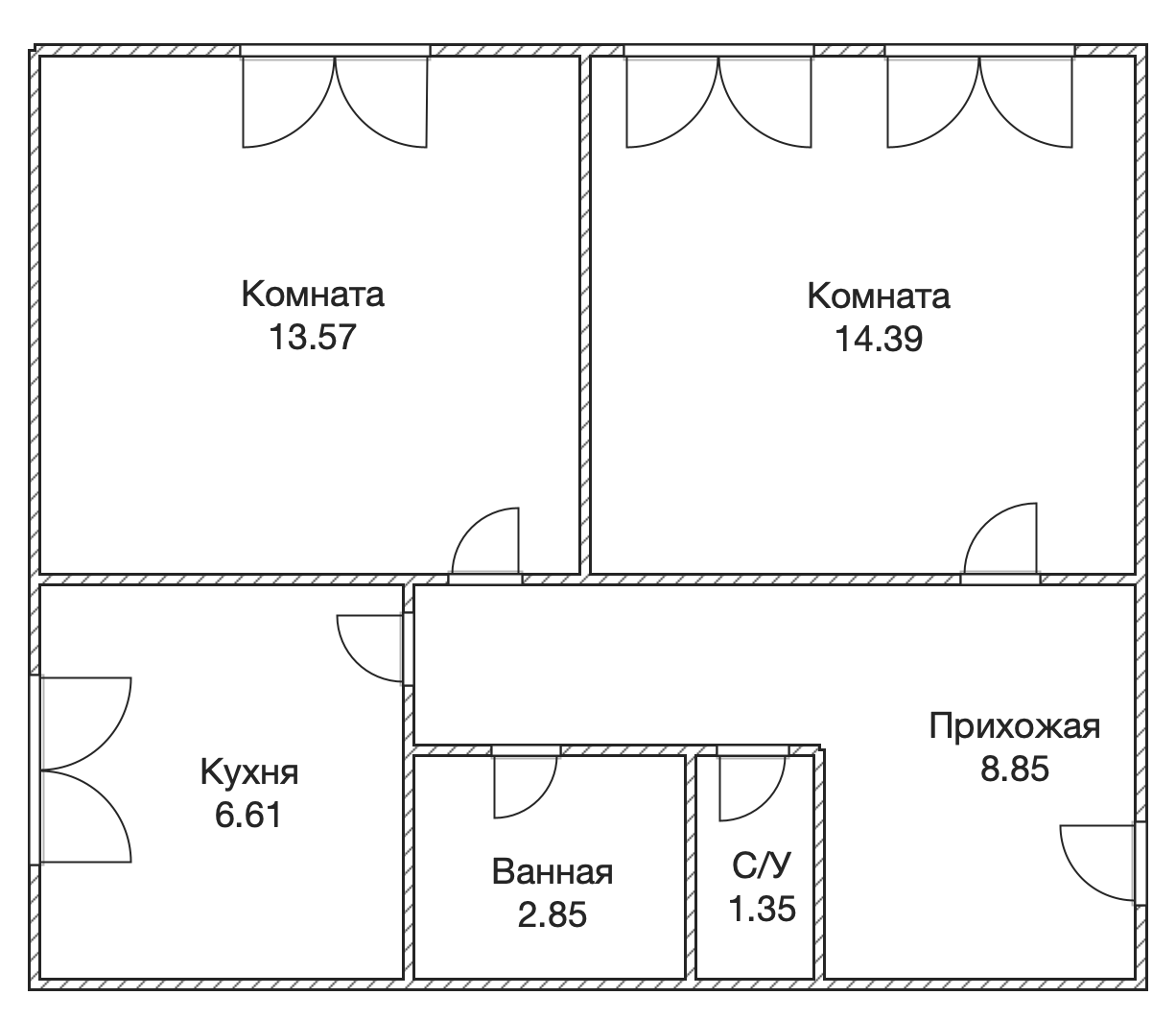 2-комнатная 48.5 м2 в ЖК undefined корпус null этаж 1