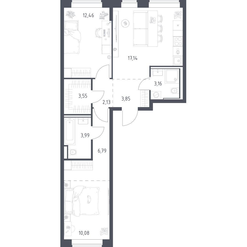 2-комнатная 63 м2 в ЖК Литературный Квартал корпус null этаж 9