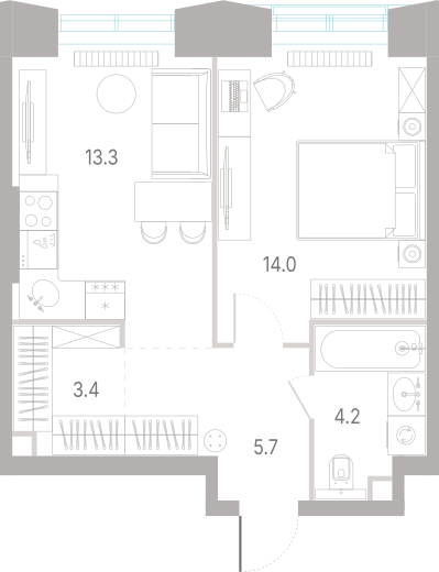 1-комнатная 40 м2 в ЖК КОД Сокольники корпус null этаж 7
