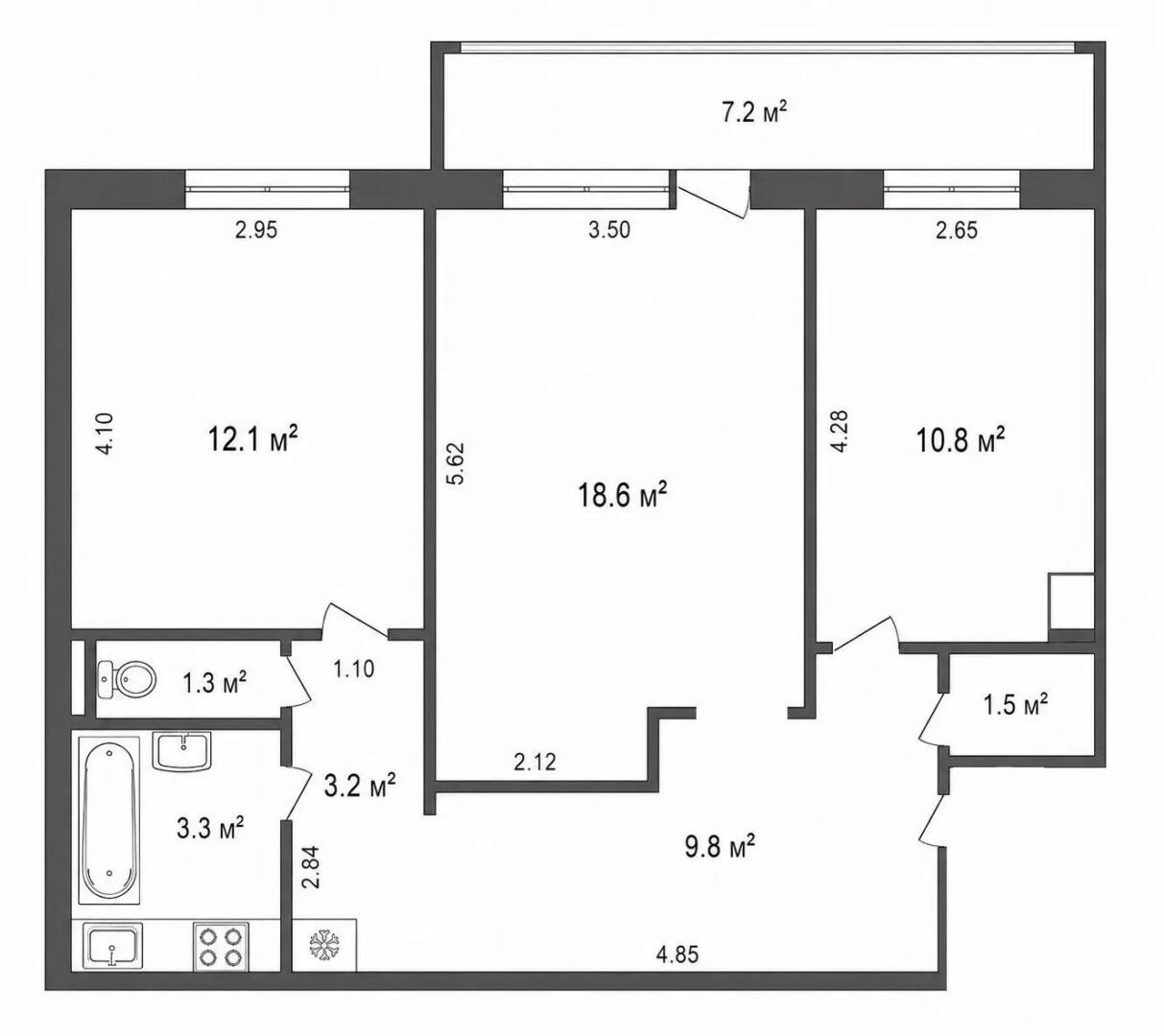 2-комнатная 60.6 м2 в ЖК undefined корпус null этаж 12