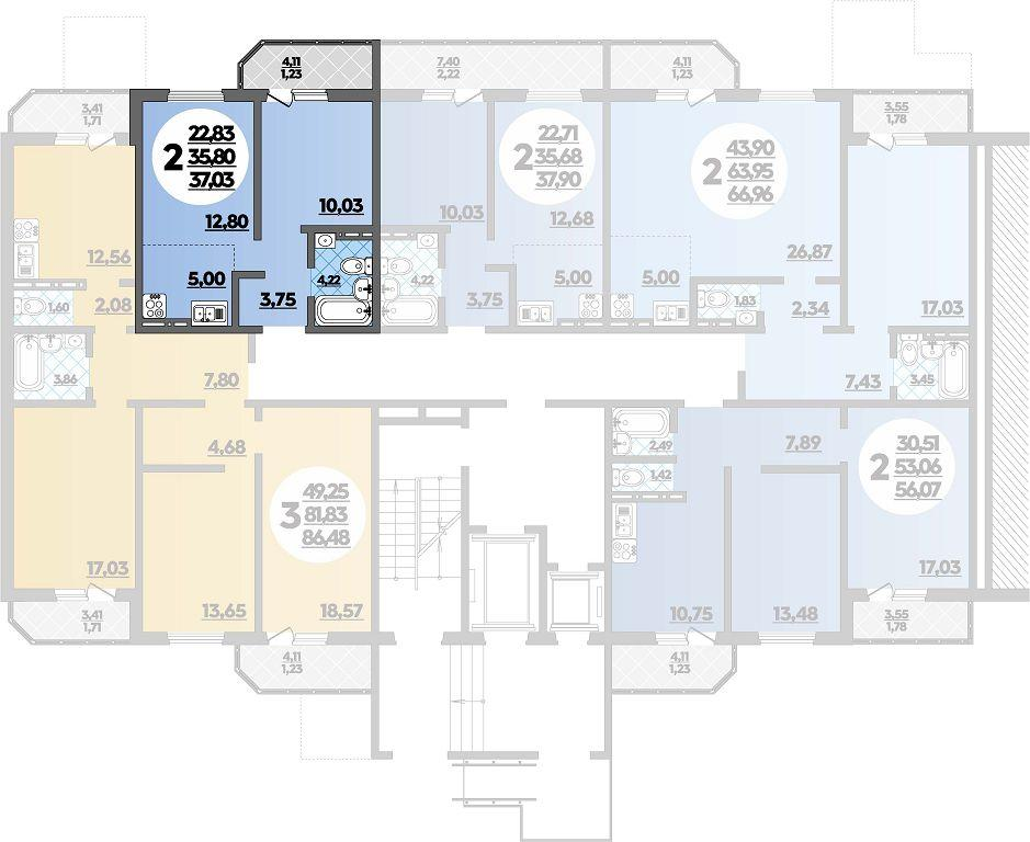 2-комнатная 37 м2 в ЖК Восточный корпус null этаж 1