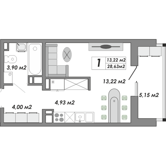 Студия 28.6 м2 в ЖК undefined корпус null этаж 4