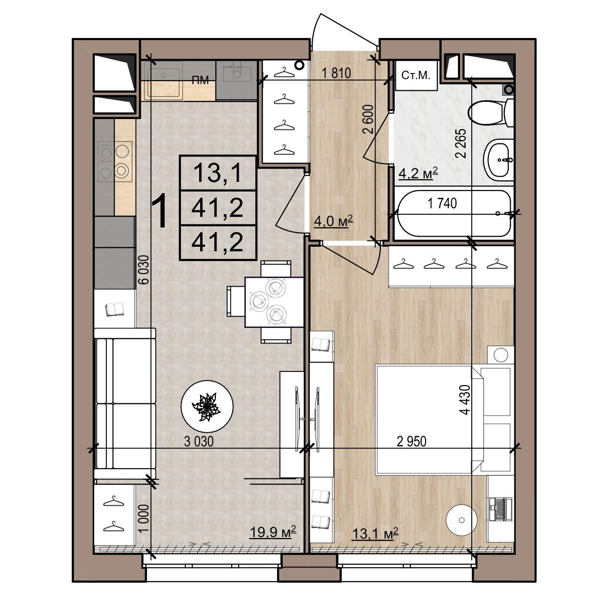 1-комнатная 41 м2 в ЖК Полярная звезда корпус null этаж 13