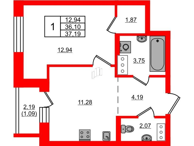1-комнатная 37 м2 в ЖК Айди Мурино 3 корпус null этаж 5