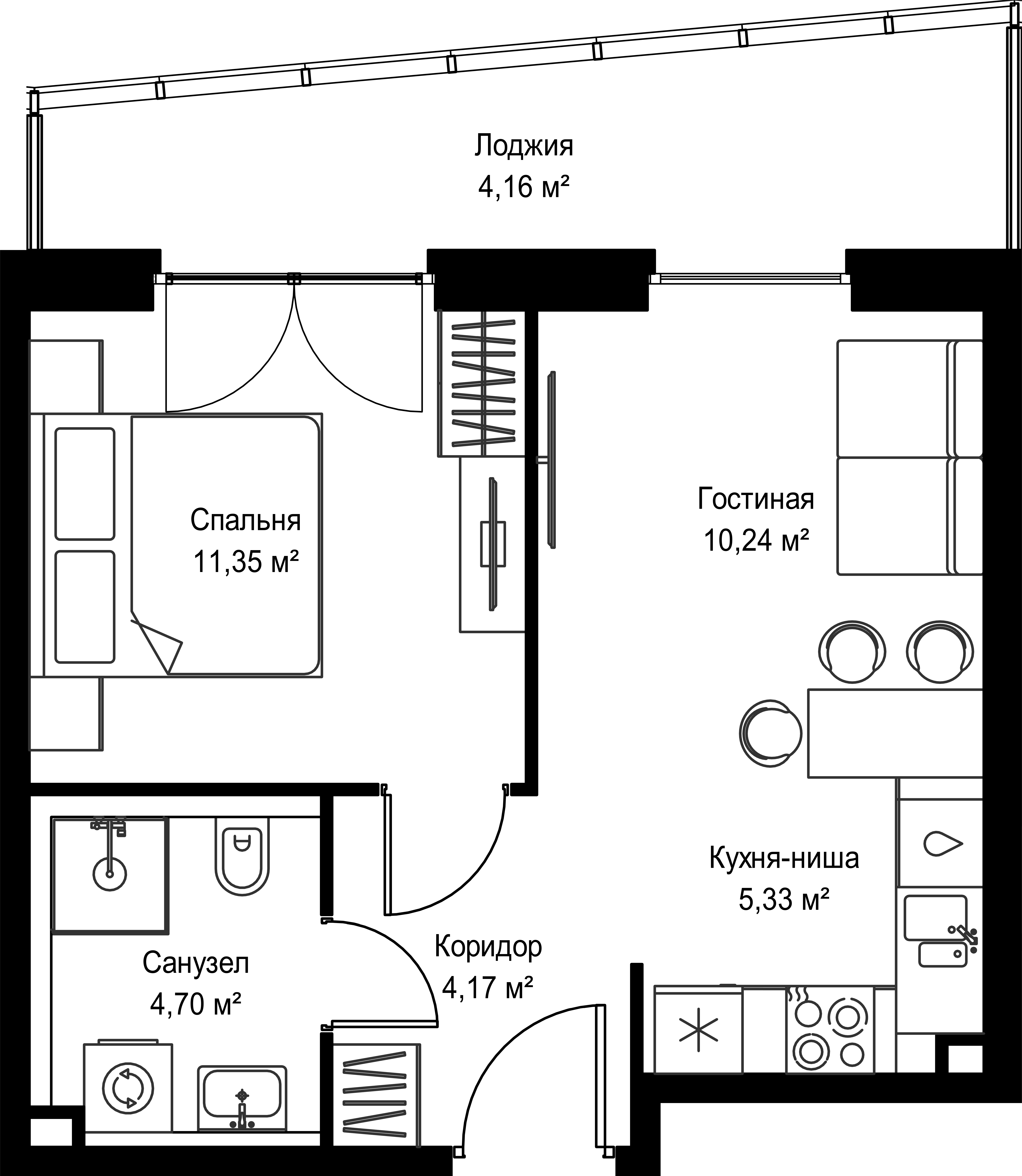 1-комнатная 39 м2 в ЖК Селигер Сити корпус null этаж 28
