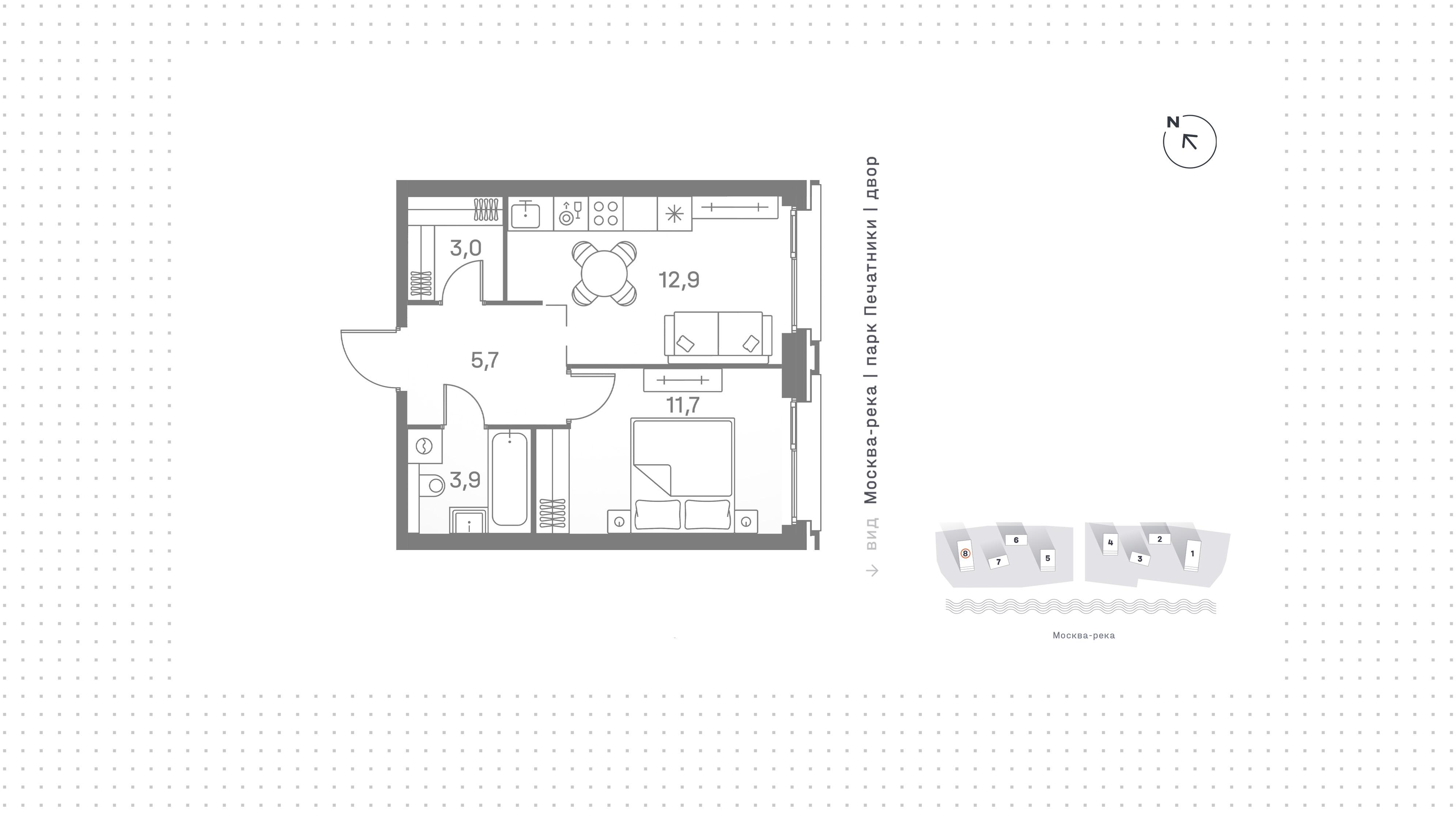 1-комнатная 37 м2 в ЖК Portland корпус null этаж 20