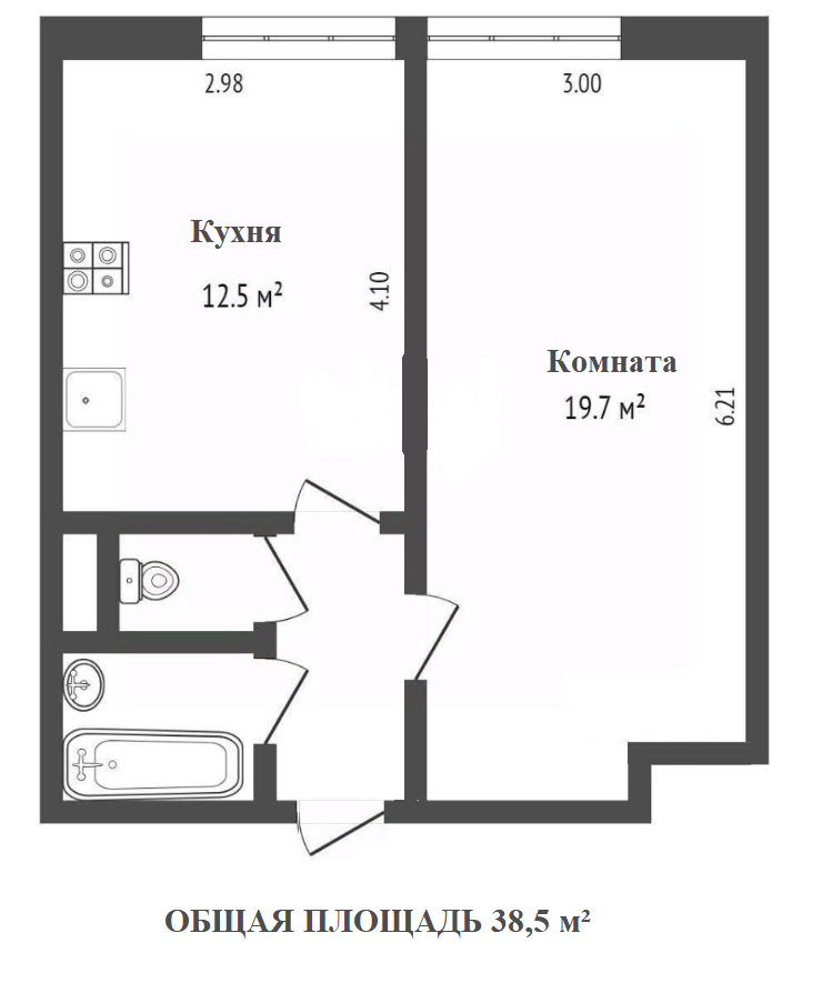 1-комнатная 38.5 м2 в ЖК undefined корпус null этаж 2
