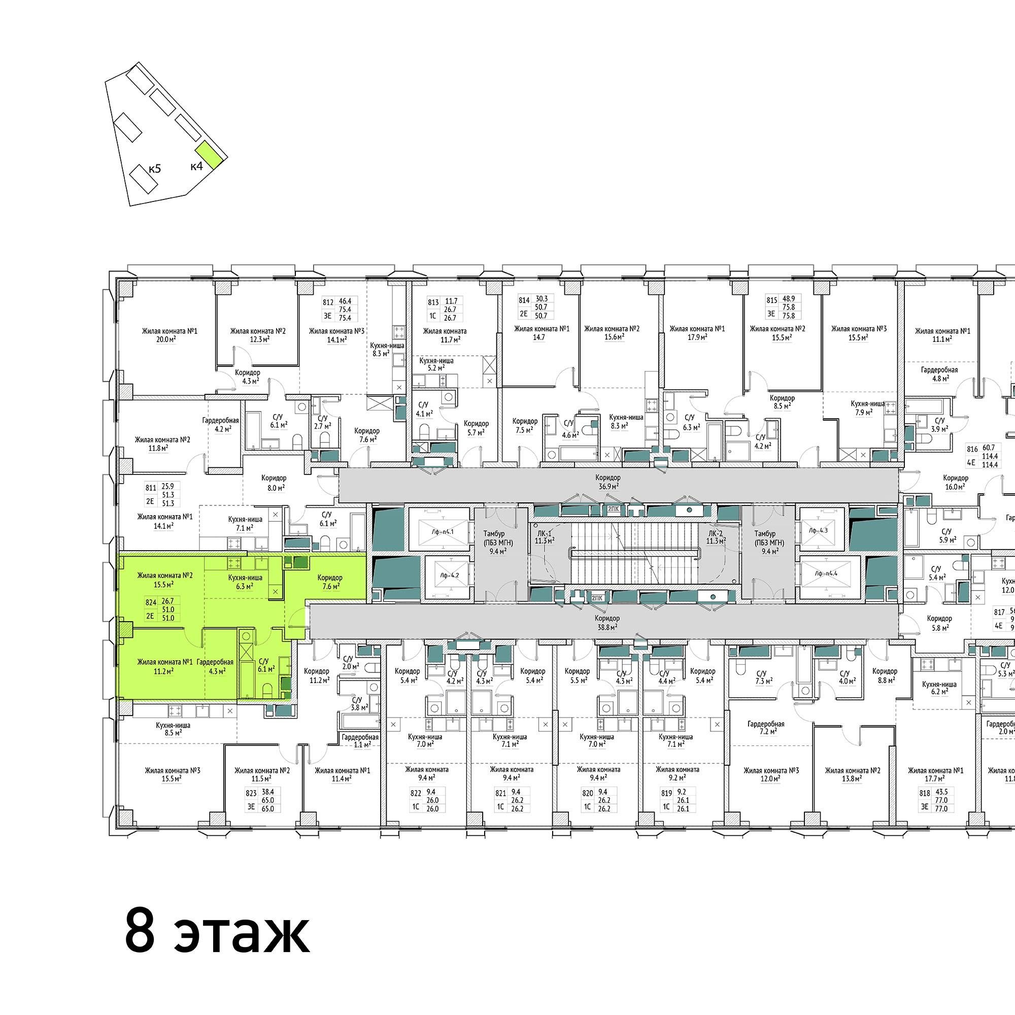2-комнатная 51 м2 в ЖК ВЭРИ корпус null этаж 8