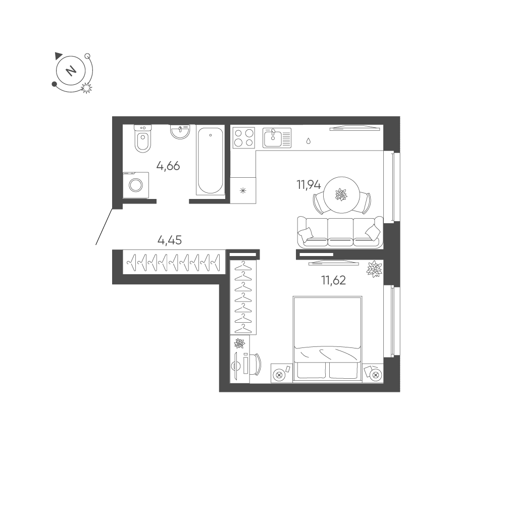 1-комнатная 32 м2 в ЖК Rauta корпус null этаж 18