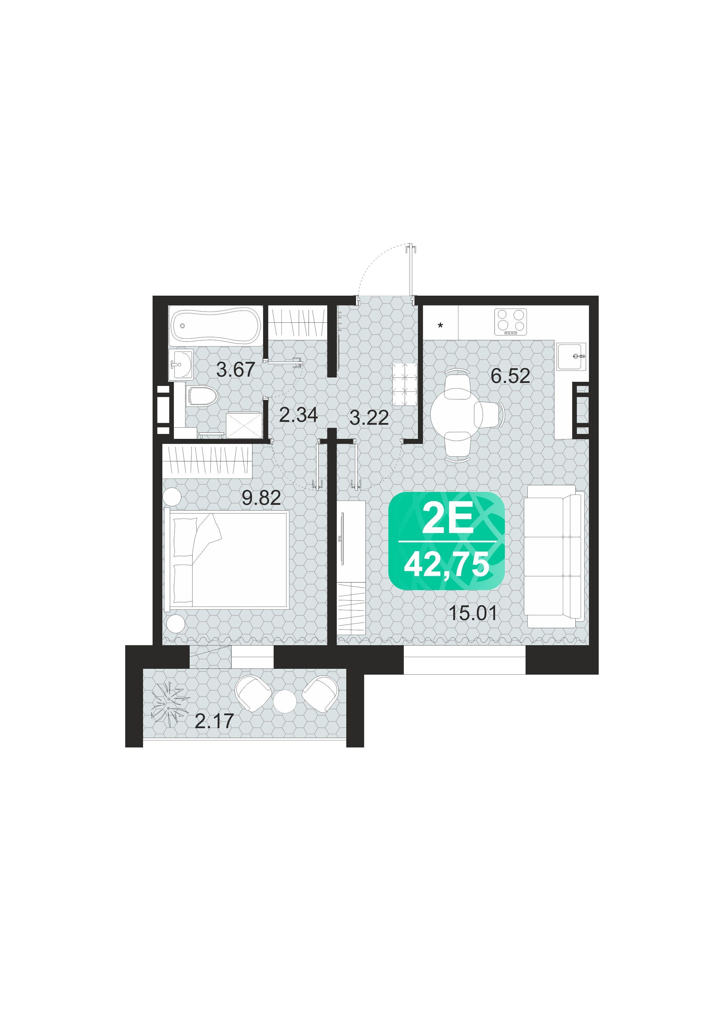 2-комнатная 42 м2 в ЖК Серебряный бор корпус null этаж 8