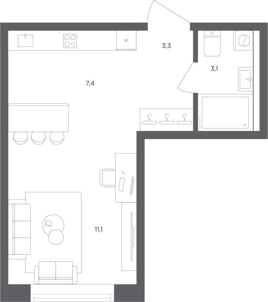 1-комнатная 24 м2 в ЖК Равновесие корпус null этаж 5