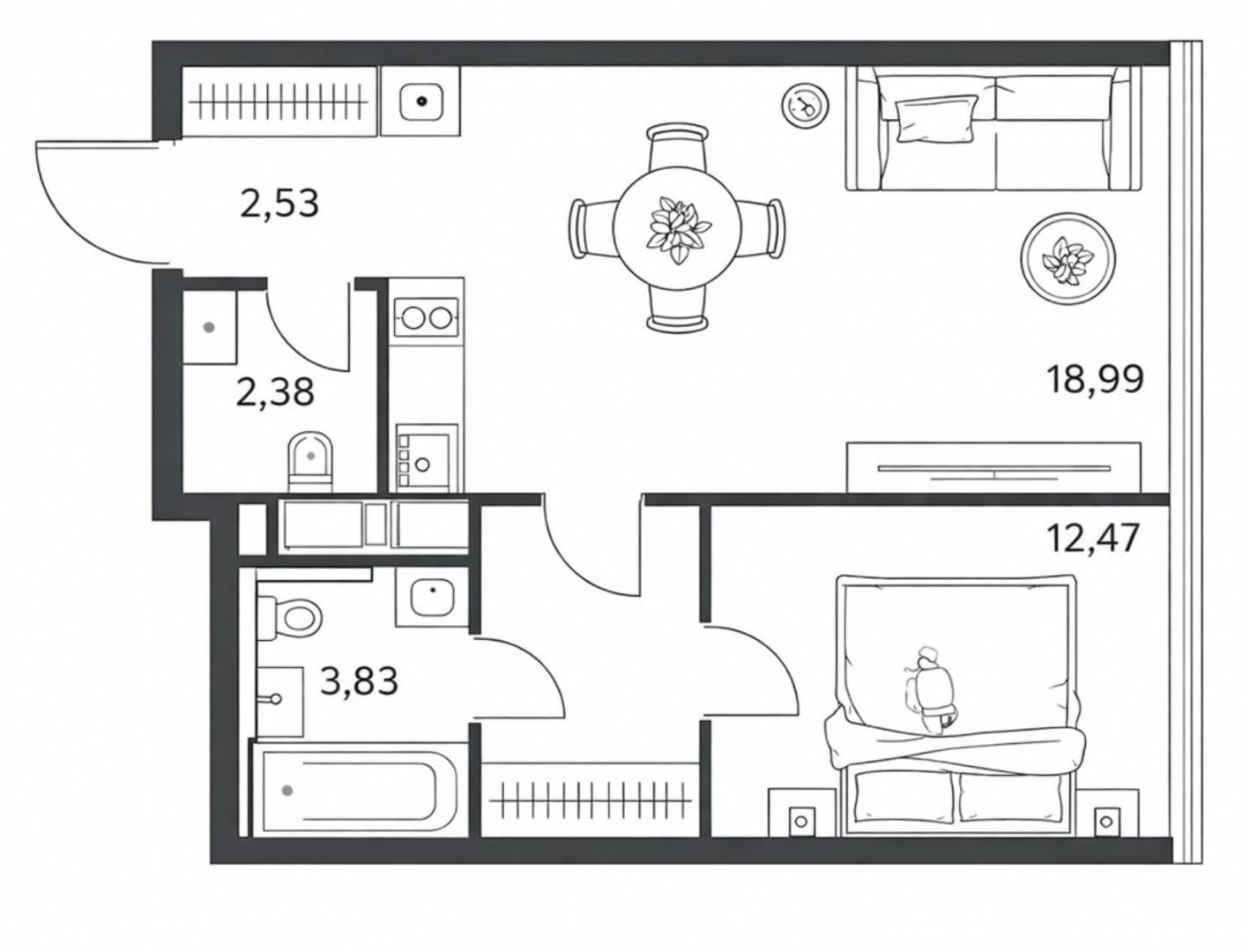 2-комнатная 40.2 м2 в ЖК undefined корпус null этаж 15