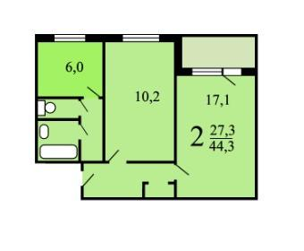 2-комнатная 42.7 м2 в ЖК undefined корпус null этаж 3