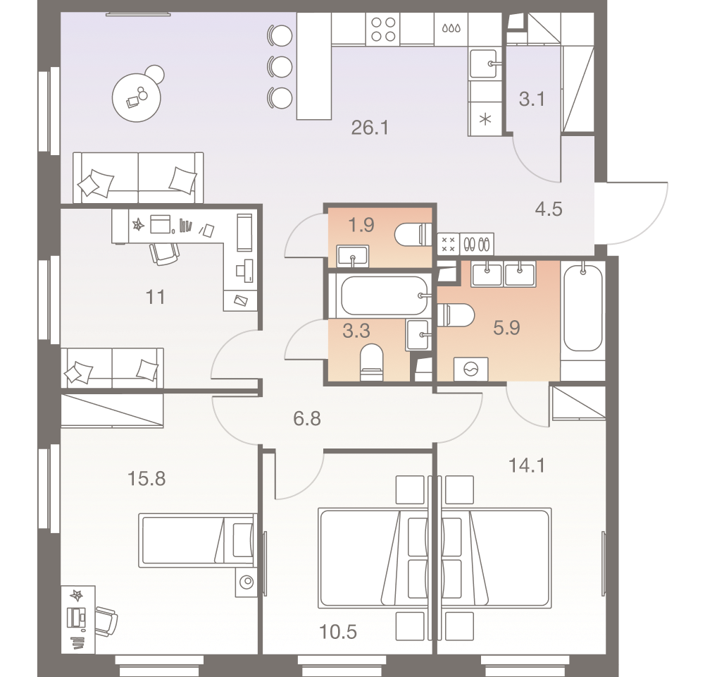 5-комнатная 103 м2 в ЖК Twelve корпус null этаж 28