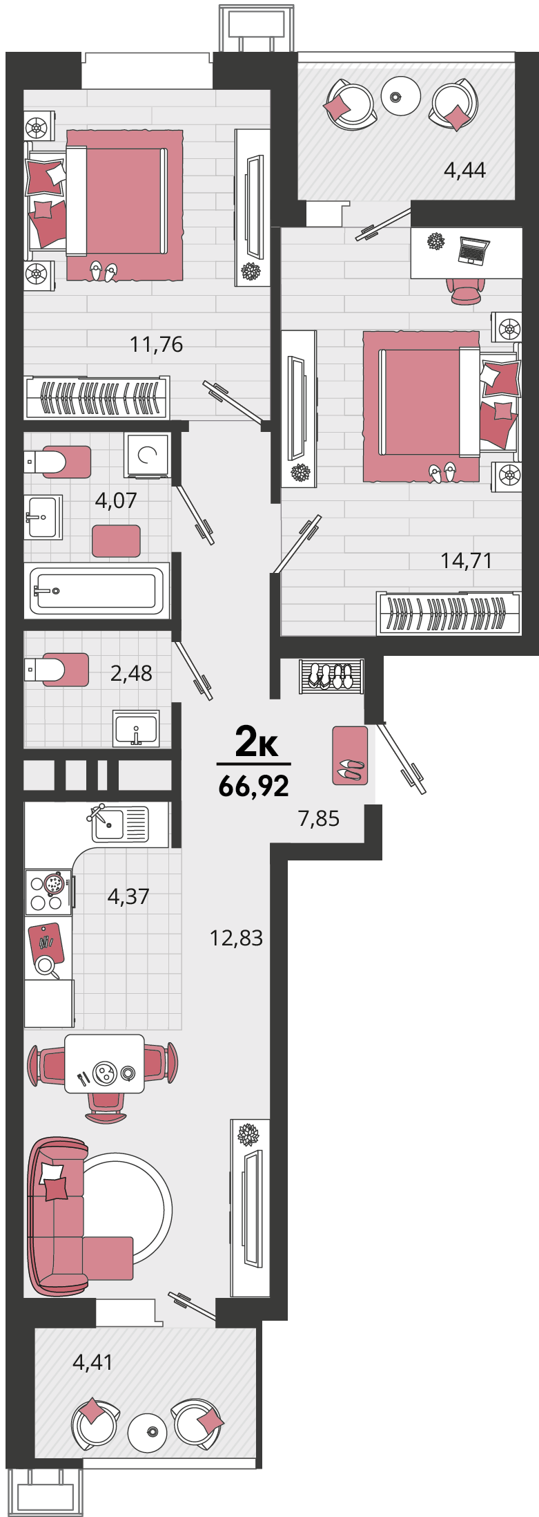 3-комнатная 66 м2 в ЖК Родные просторы корпус null этаж 10