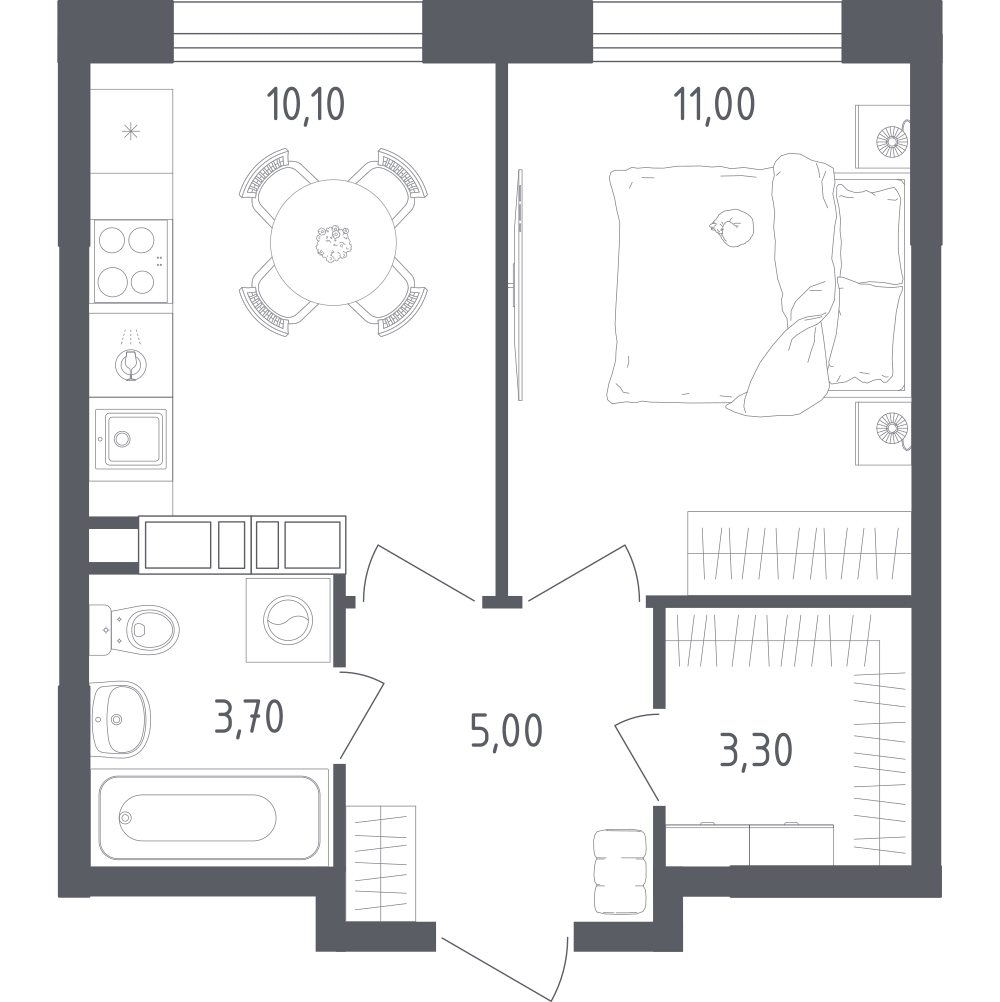 1-комнатная 33 м2 в ЖК Ольховый Квартал корпус null этаж 5