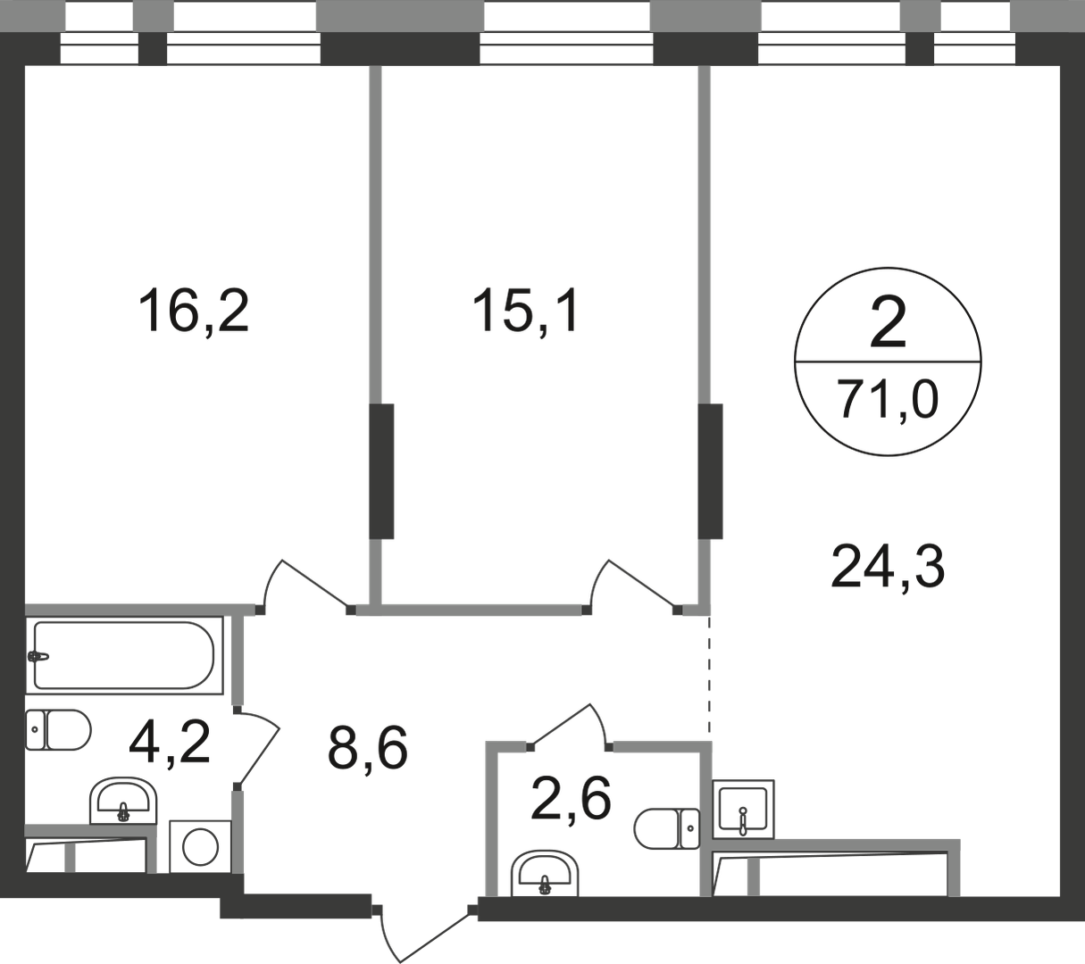 2-комнатная 71 м2 в ЖК Первый Московский корпус null этаж 17