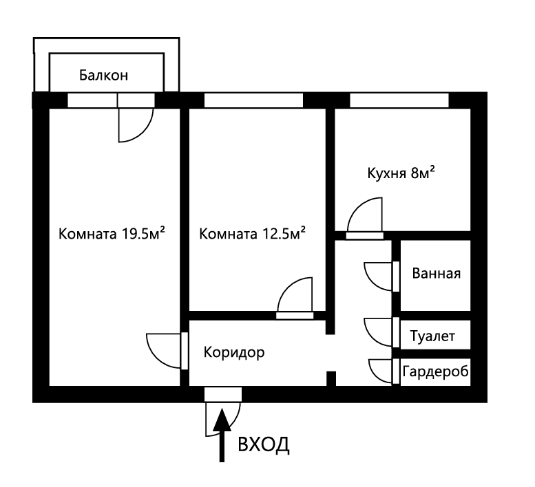 2-комнатная 53 м2 в ЖК undefined корпус null этаж 6
