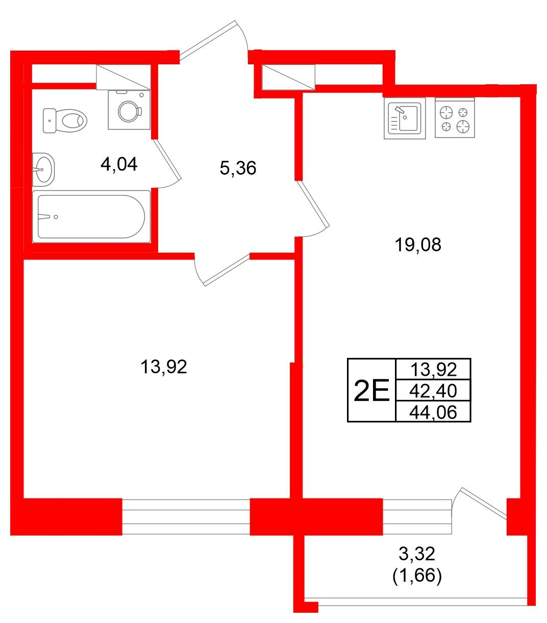 1-комнатная 44 м2 в ЖК Юнтолово корпус null этаж 15