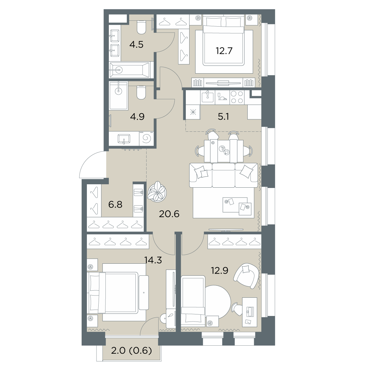4-комнатная 82 м2 в ЖК Станиславский корпус null этаж 3