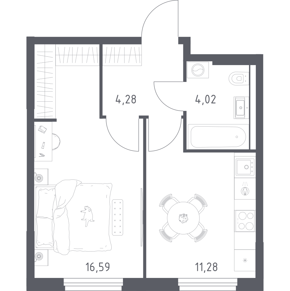 1-комнатная 36 м2 в ЖК Урбан Тау корпус null этаж 4