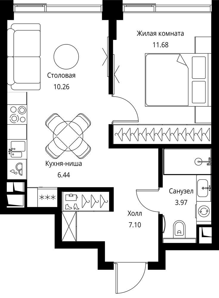 1-комнатная 39 м2 в ЖК CITY BAY корпус null этаж 9