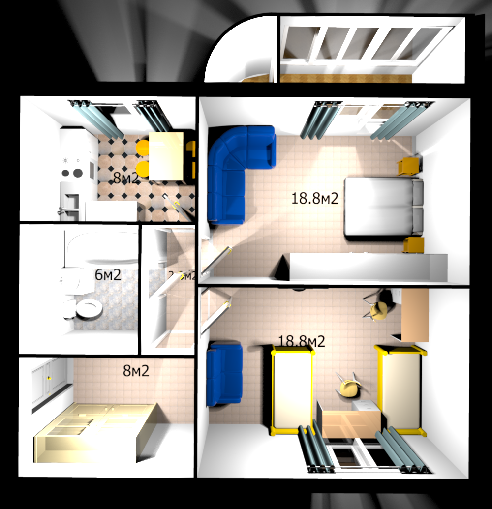 2-комнатная 60.8 м2 в ЖК undefined корпус null этаж 12