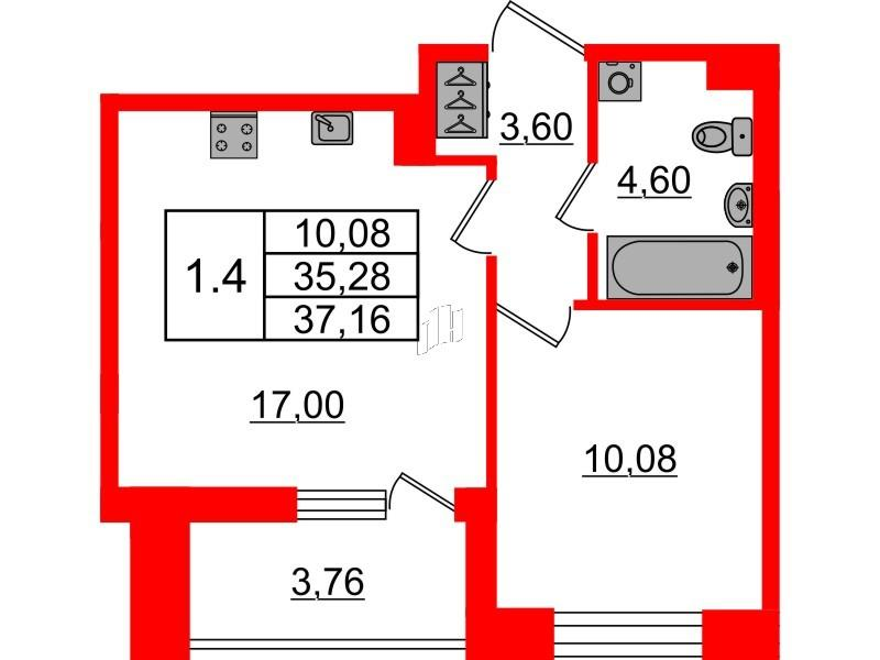 1-комнатная 35 м2 в ЖК Бионика Заповедная корпус null этаж 2