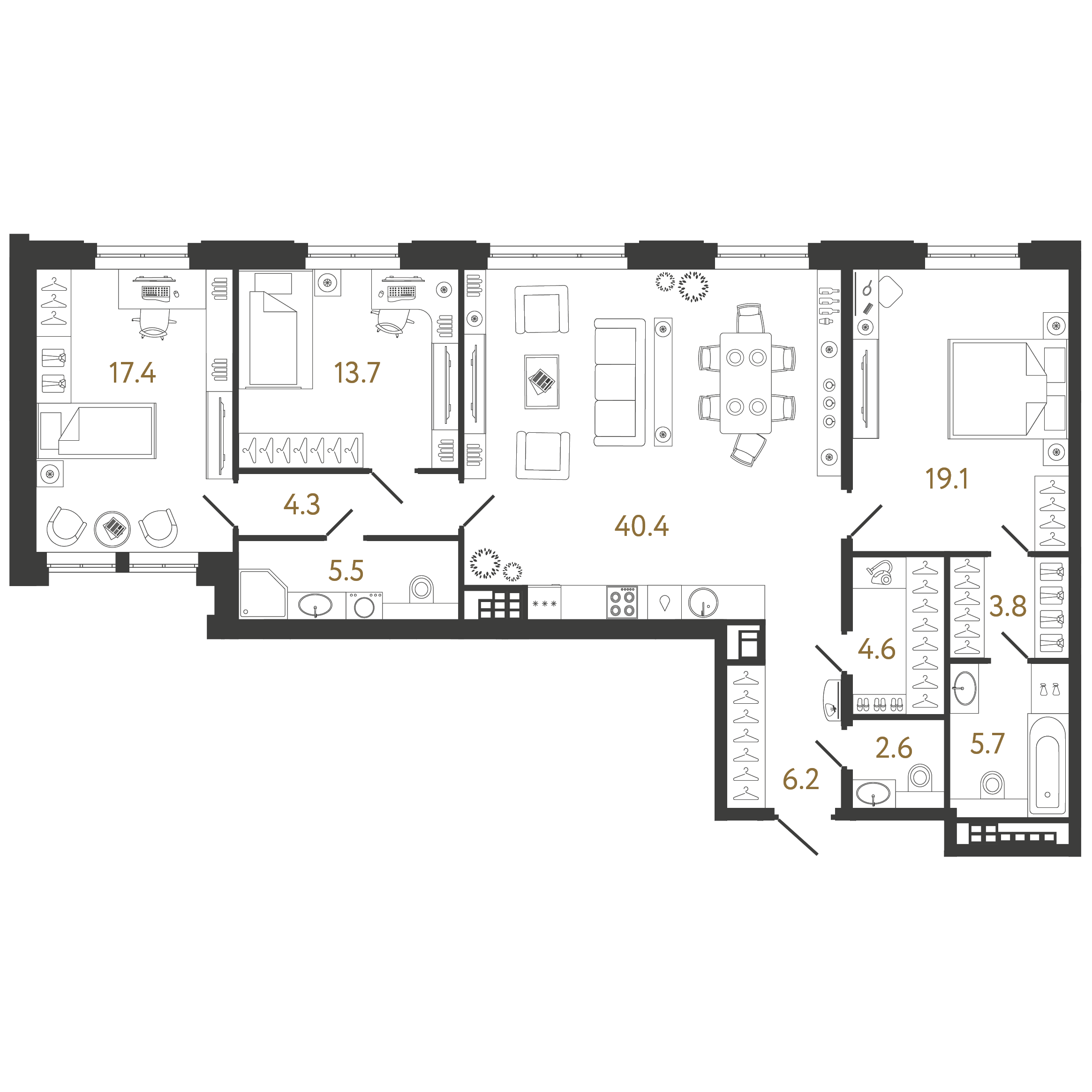 3-комнатная 123 м2 в ЖК Коллекционер корпус null этаж 6